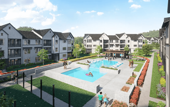 Courtyard pool area with landscaping and resident amenities
